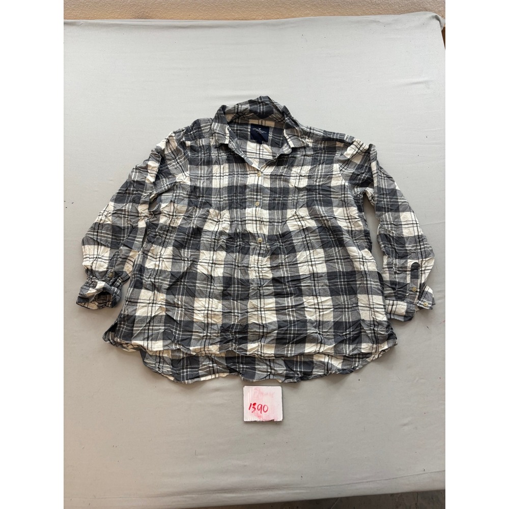 American Eagle Outfitters Black White Plaid Button Down Shirt XL Long Sleeve